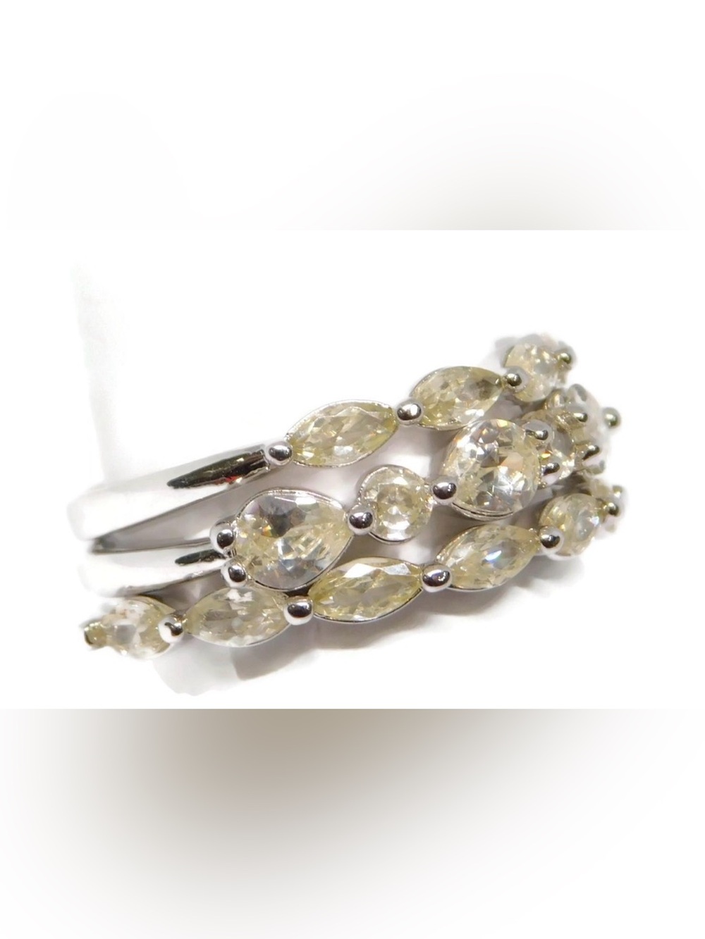 Bomb Party Silver Tone Yellow Diamonds Stack Rings Size 9